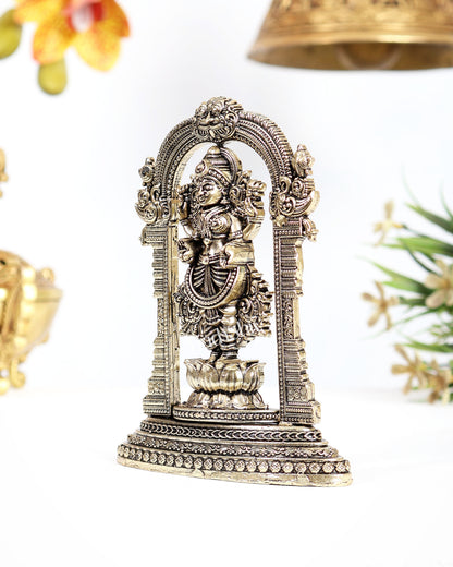 Brass Superfine 2D Standing Lakshmi Idol with Prabhavali Arch – Lotus Base Sculpture 4.5 inch