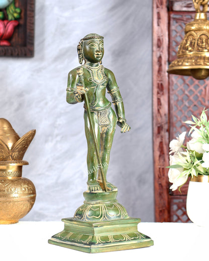 Pure Brass Kartikeya Palani Murugan KumaraSwamy Idol | 11 Inch Green tone