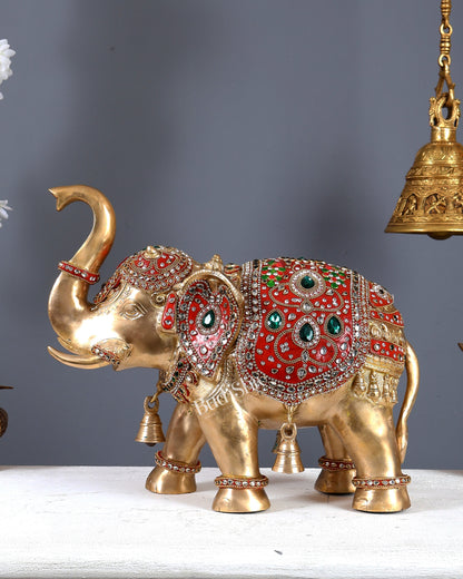 Brass Maharaja Elephant Showpiece – Rajasthani Meenakari & Stone Work Royal Décor (15 Inch wide)