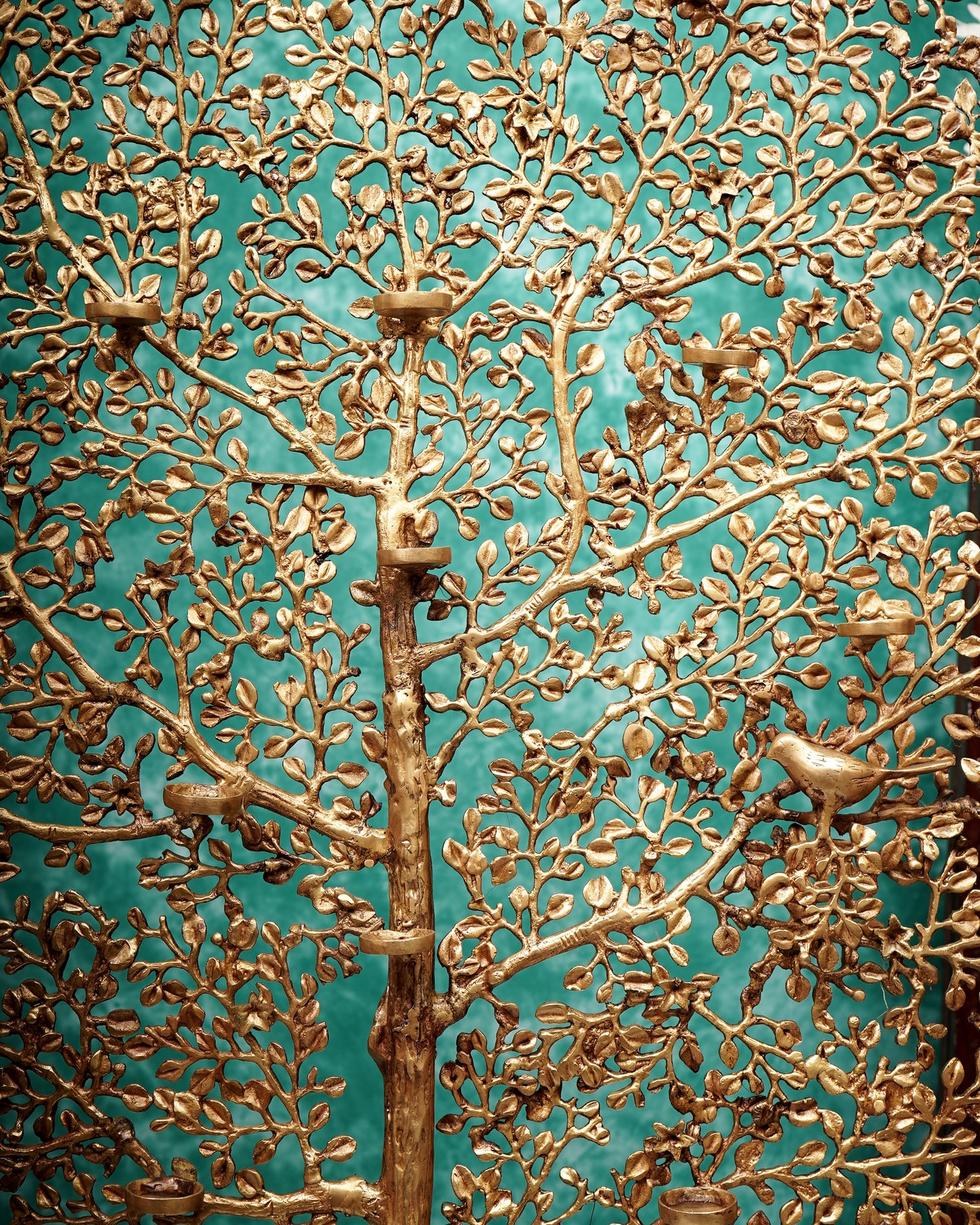 Pure Brass Large Kalpavriksha Tree with Birds & Diyas/T-Light Holders 50 inch