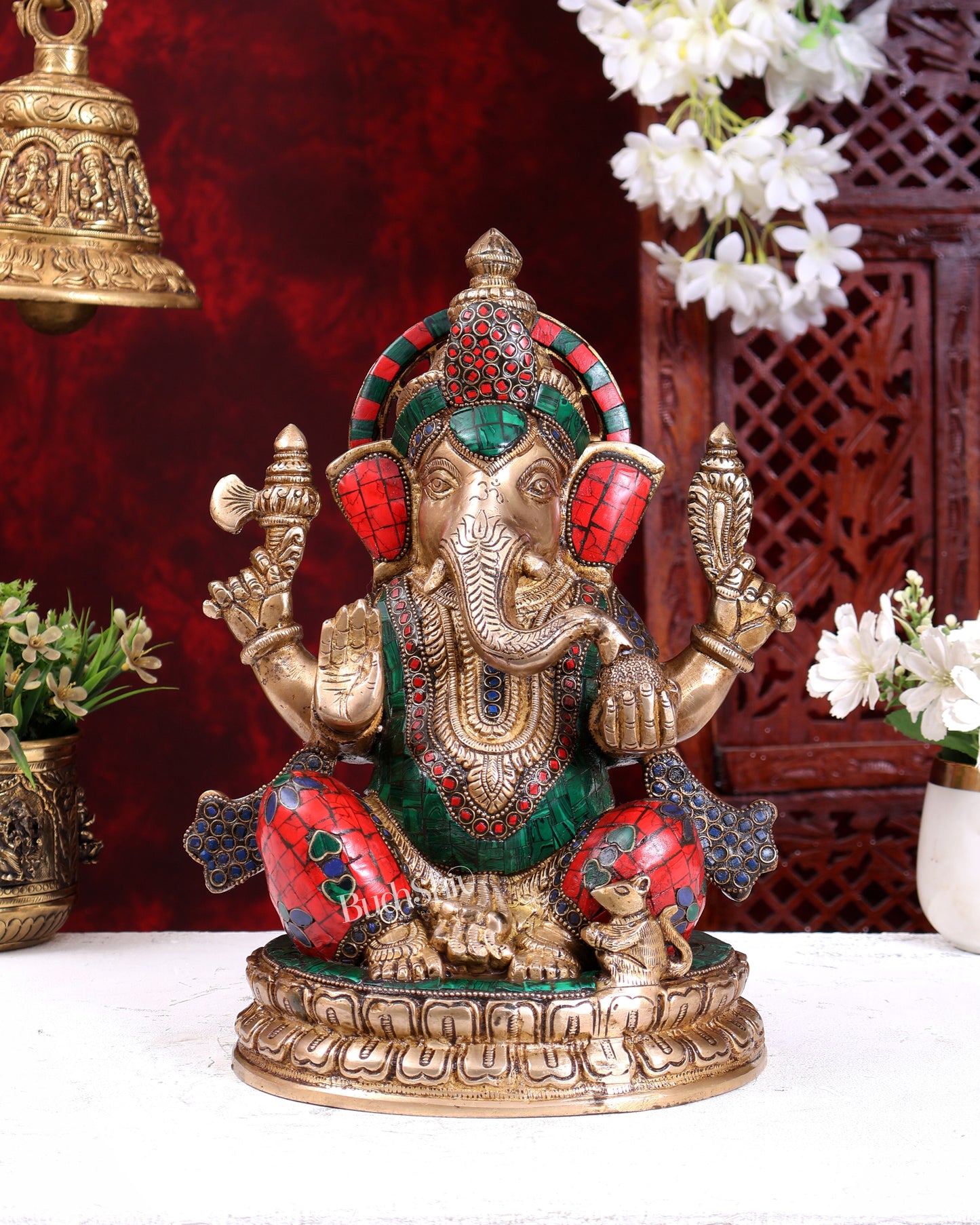 Brass Lord Ganesha Statue - 12.5 Inch Stonework
