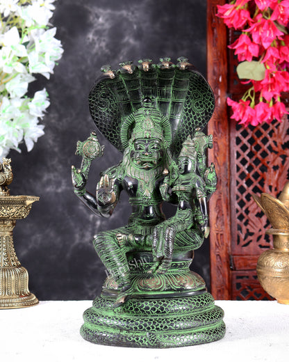 Brass Lakshmi Narasimha Swamy with Sheshanaag Peetha 12.5 inch Black and green