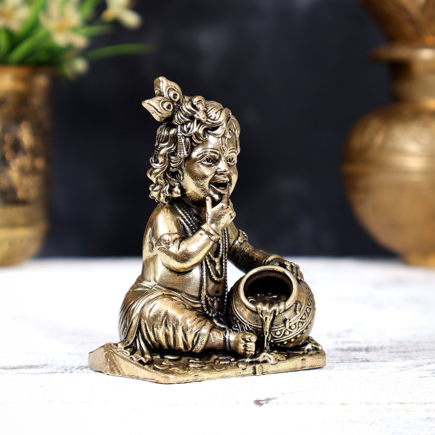Brass Superfine Makhan Chor Bal Gopal — Baby Krishna Idol 3 inch