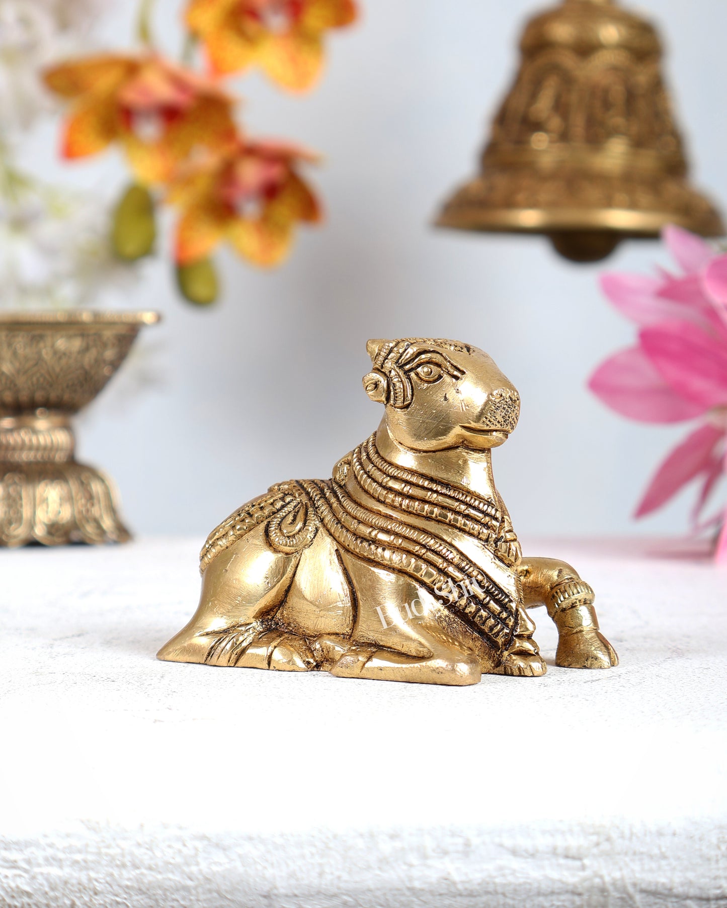 Brass Miniature Nandi Statue – Handcrafted Sacred Bull of Lord Shiva 3 inch