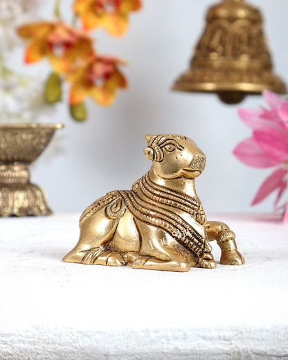 Brass Miniature Nandi Statue – Handcrafted Sacred Bull of Lord Shiva 3 inch