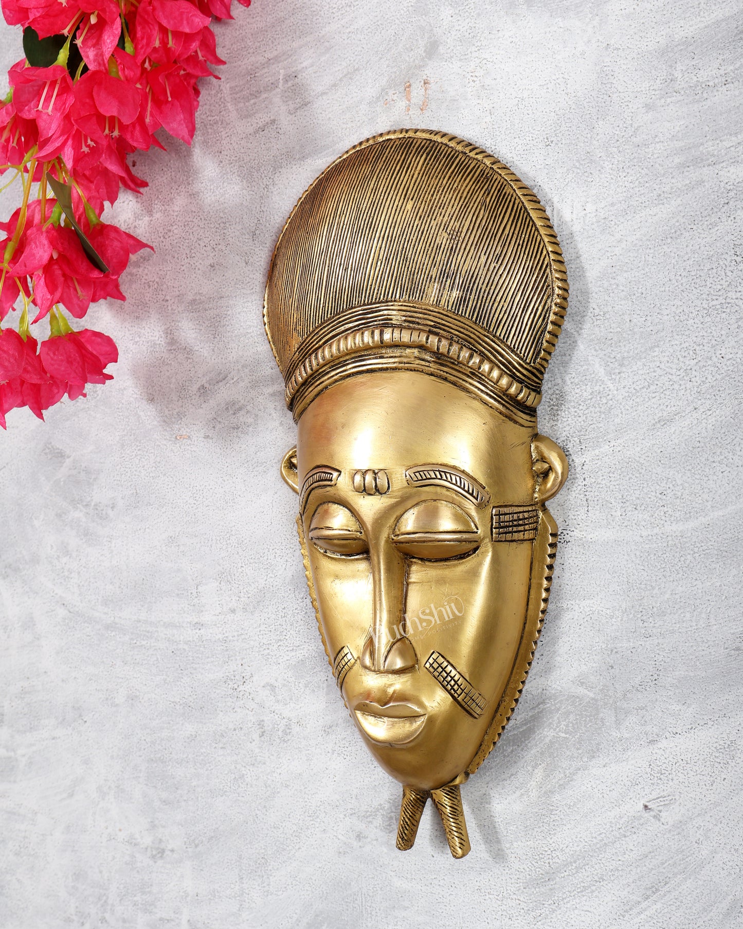 Brass Tribal Shaman Mask Wall Hanging – Handcrafted Ethnic Decorative Wall Art 13.5 inch
