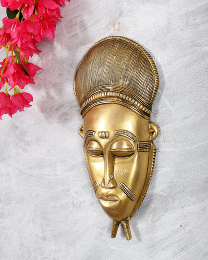 Brass Tribal Shaman Mask Wall Hanging – Handcrafted Ethnic Decorative Wall Art 13.5 inch
