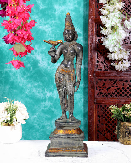 Vintage Brass Meenakshi Statue — Antique Patina Sand Finish 20 inch
