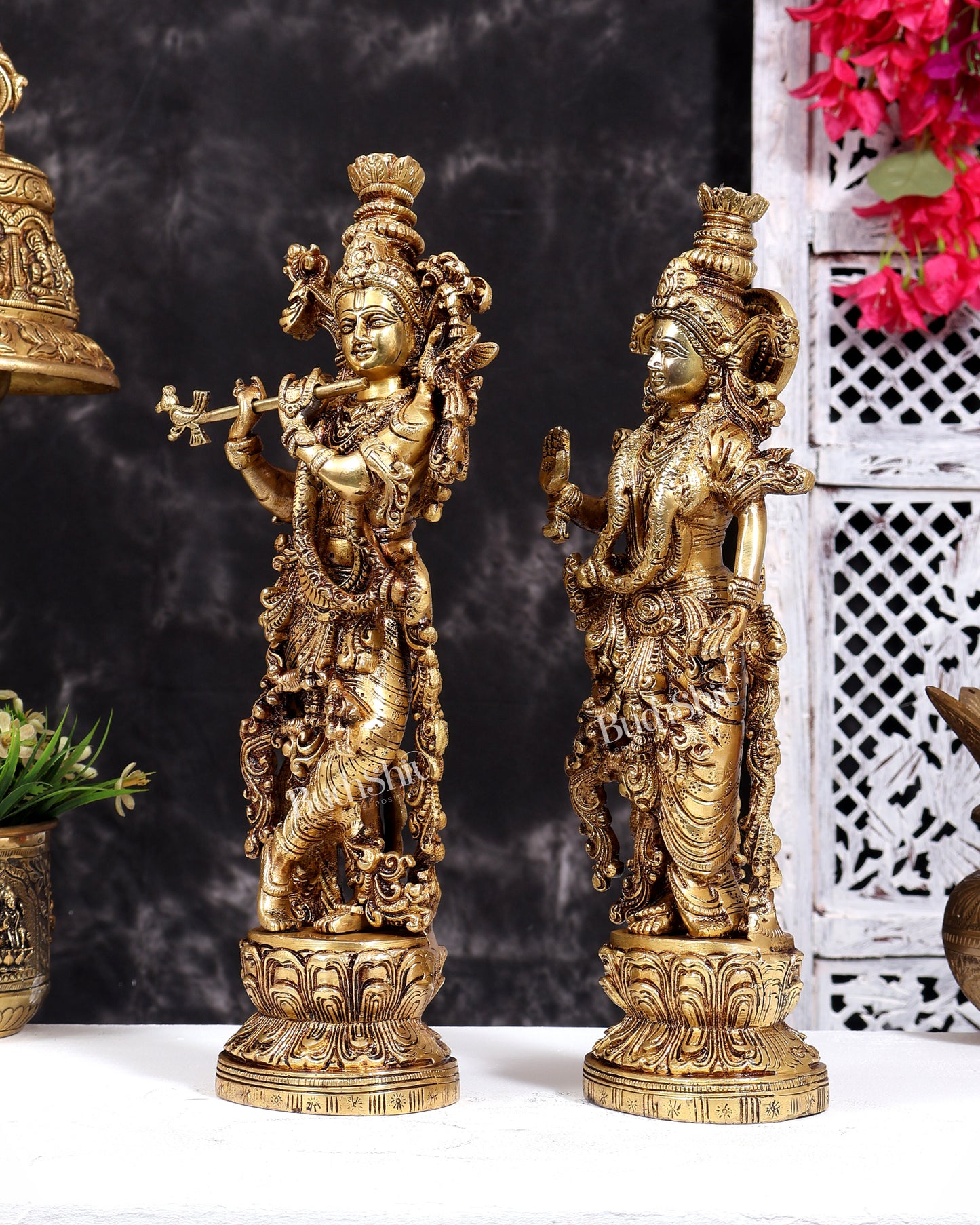 Brass Radha Krishna Statues 14 inch Antique tone