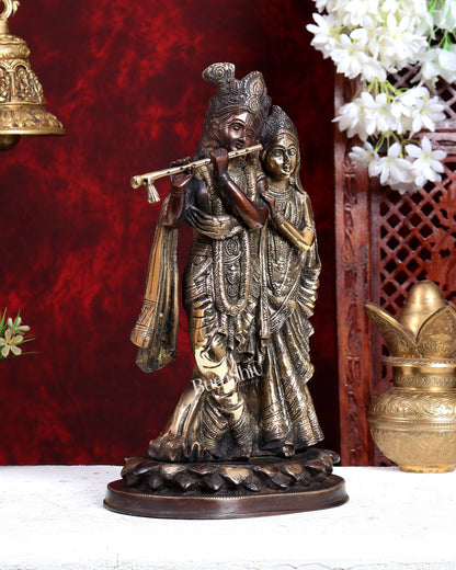 Brass Radha Krishna Together Idol – Dual Tone Brown Gold Finish (Saawle Krishna & Gori Radha Masterpiece)