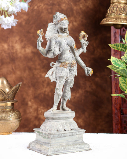 Pure Brass vintage Ardhanarishwara idol 13.5" rustic sand patina