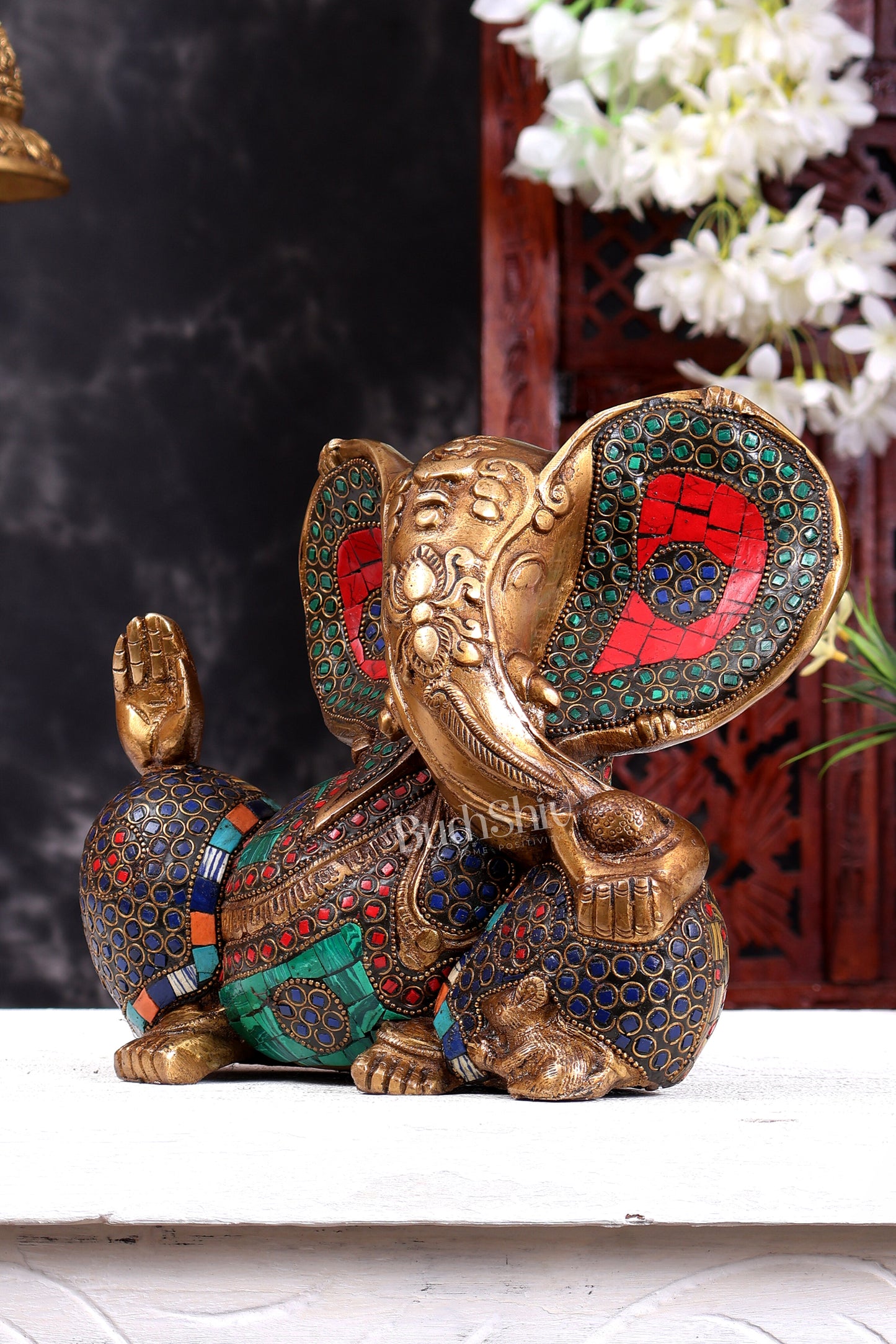 Brass Ganesha Statue - Modern Abstract Design 9" antique gold
