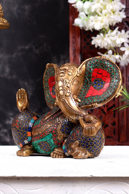 Brass Ganesha Statue - Modern Abstract Design 9" antique gold