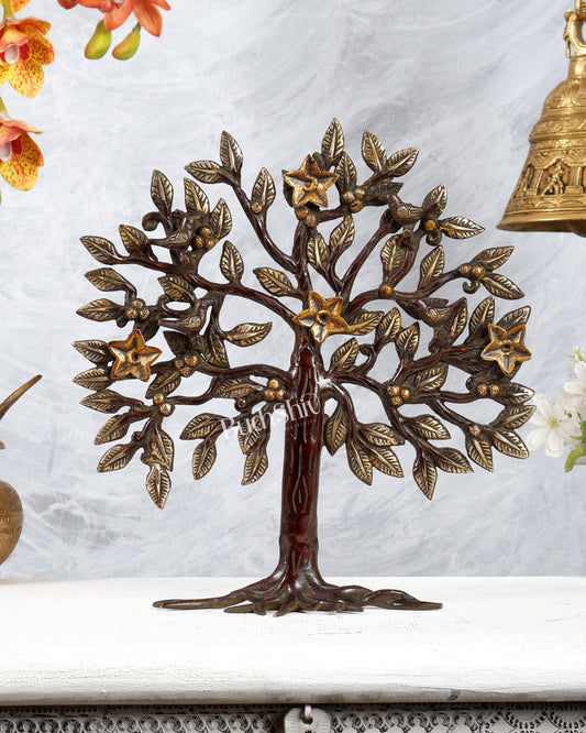Brass Kalpavriksha Tree Standing Sculpture – Dual Tone Antique Finish Décor (13 Inches)