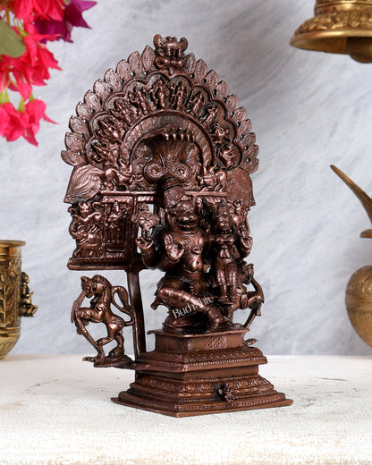 Pure Copper Lakshmi Narasimha Swamy with Dashavatar Peeta & Prabhavali – Divine Vishnu Avatar Sculpture (9 Inches)