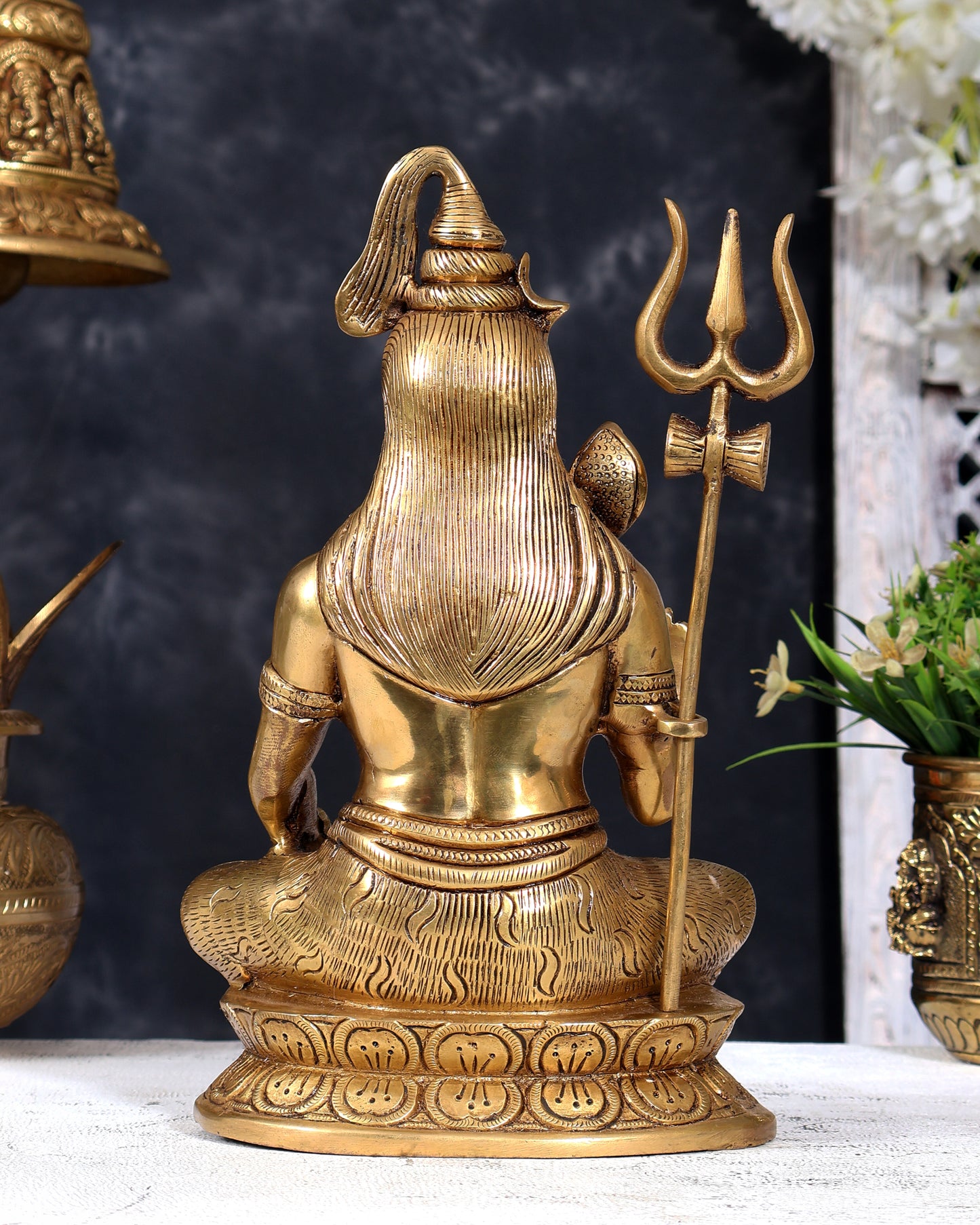 Brass Lord Shiva with Kamandal Statue – Blessing Mudra Divine Idol (10 Inches)