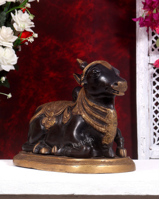 Pure Brass Vintage Nandi Statue – black tone 12.5 inch