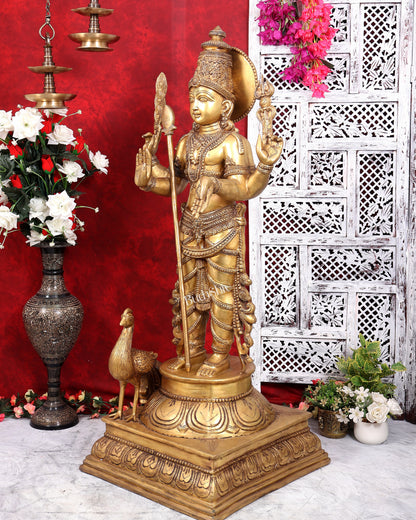 Pure Brass Lord Kartikeya (Murugan Swamy) Large Statue – Temple Grade Divine Artefact 49 inch