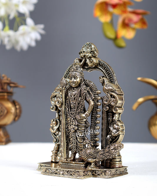 Brass Superfine Murugan Subramanya Swamy Idol with Prabhavali – Intricate Kartikeya Statue (5 Inches)