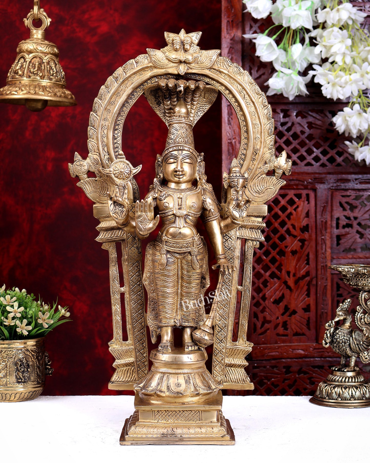 Brass Standing Vishnu with Sheshanaaga Prabhavali 20 inch