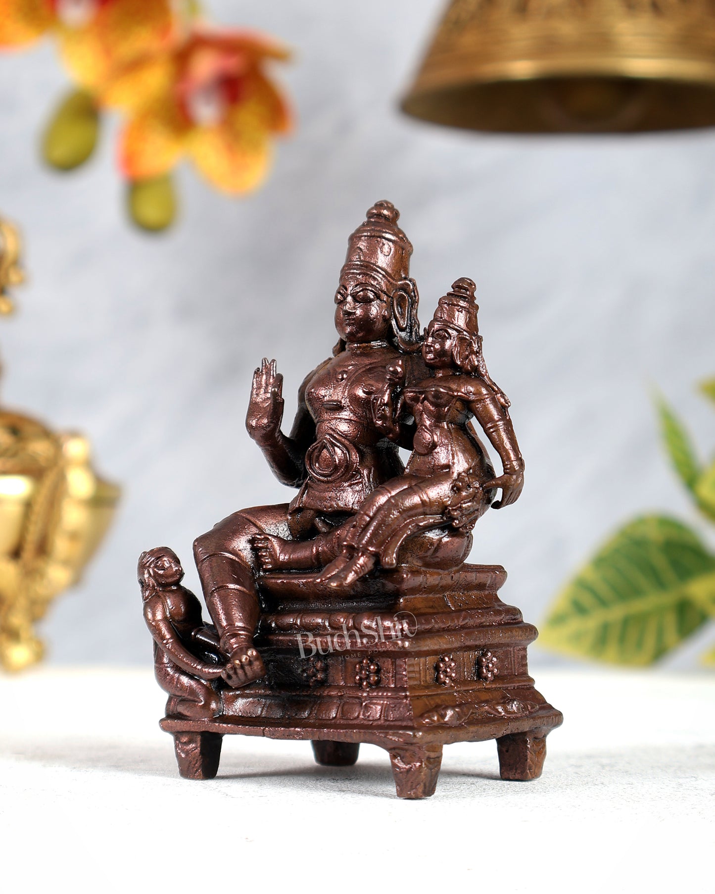 Pure Copper Rama Sita with Hanuman Idol – divine Sculpture (4 Inches)