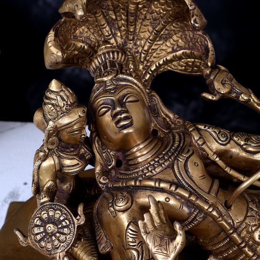 Brass Ananta Shayana Vishnu on Sheshanaag with Bhudevi, Sridevi & Brahma 15.5 inch wide
