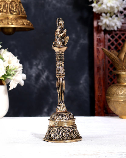 Brass Superfine Hanuman Design Hand Bell | Pure Brass Temple Bell 7 inch