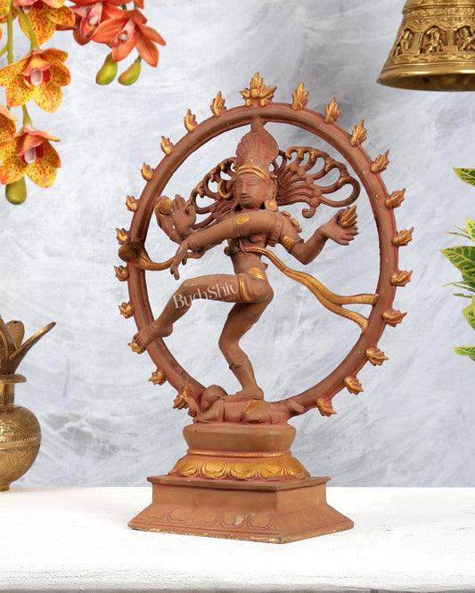 Vintage Brass Nataraja Statue Earthy tone 13 inch