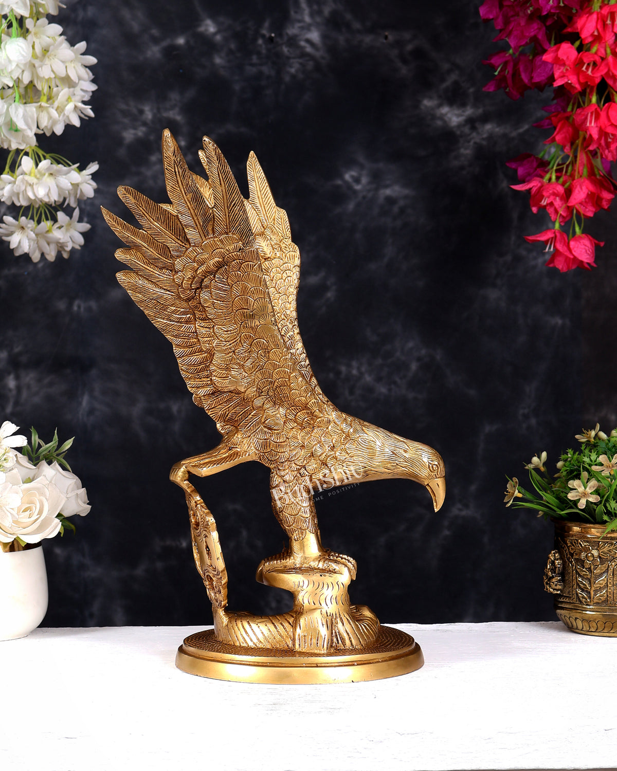 Brass Large Decorative Eagle Statue Showpiece | 15 inch golden tone
