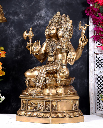 Brass Pashupatinath Sadashiv with Parvati — Chola-Inspired Sculpture 24 inch