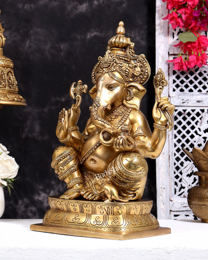 Ganesh Brass idol 16 inch enhanced carvings