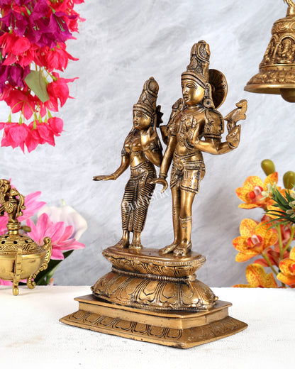Brass Shiva Parvati Standing Idol – Divine Harmony & Eternal Union Sculpture 12 inch
