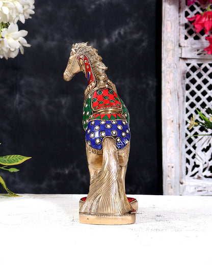 Pure Brass Vastu Feng Shui Jumping Horse Statue — with Stonework 8.5 inch