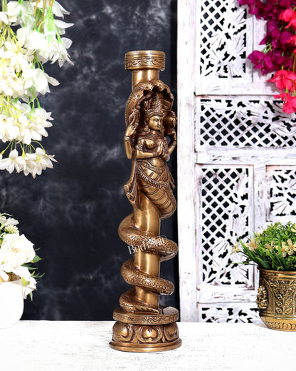 Brass Large Naga Kanya Candle Holder / Candle Stand (Vintage Burnt Brass Tone) 16 inch