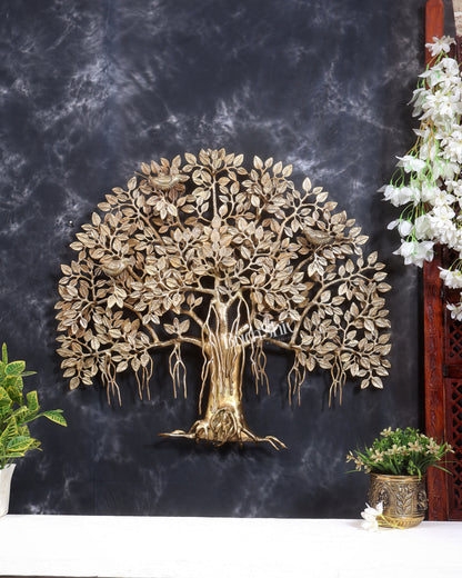 Premium Brass Large Kalpavriksha Tree Wall Hanging | Roots & Birds 28 inch