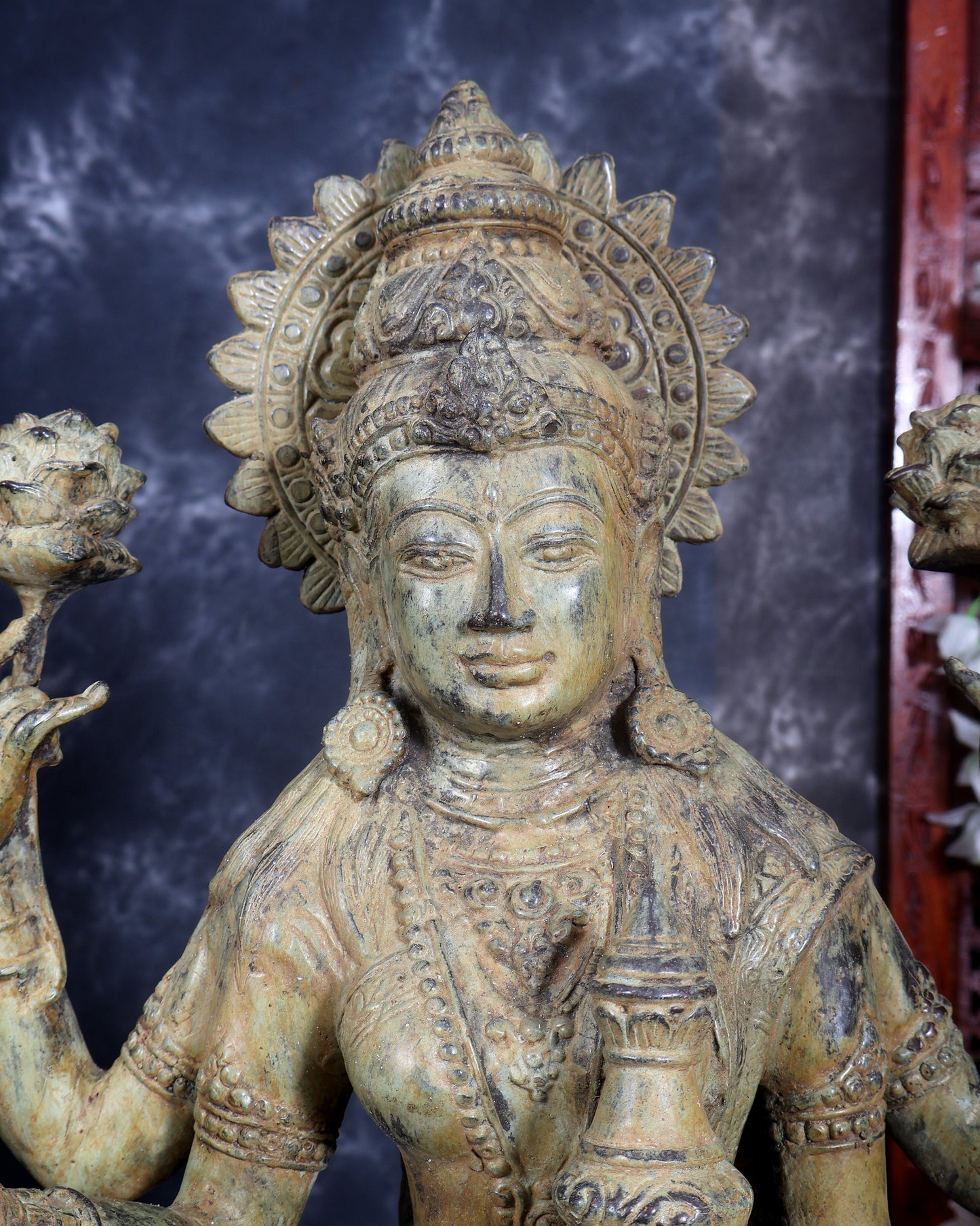 Balinese Bronze Vishnu & Lakshmi Standing Idol Pair 33 inch