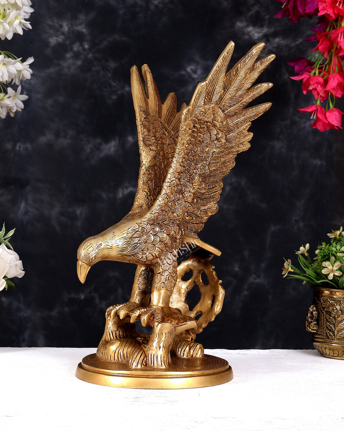 Brass Large Decorative Eagle Statue Showpiece | 15 inch golden tone
