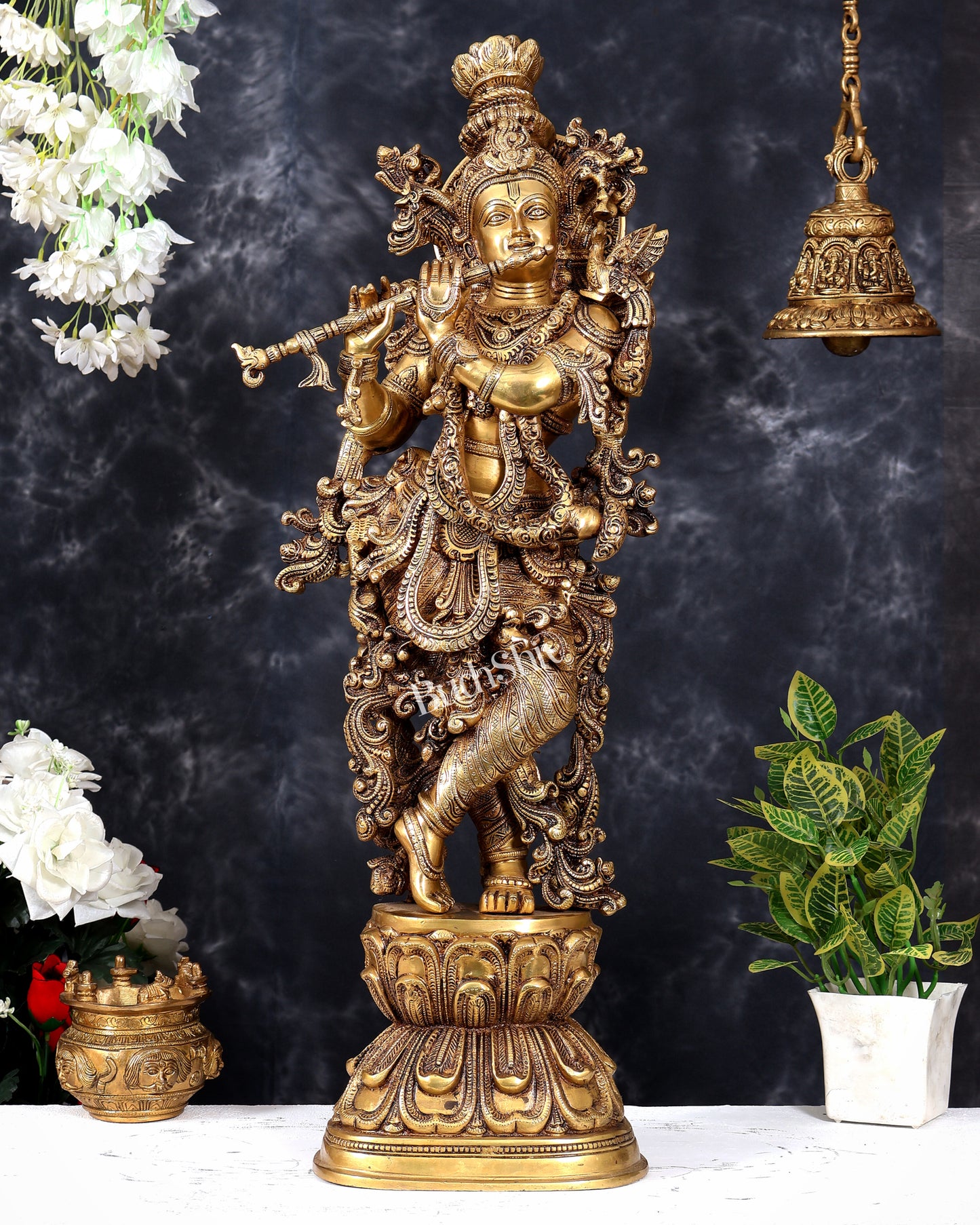 Brass Superfine Krishna Statue - 30" Original enhanced carvings