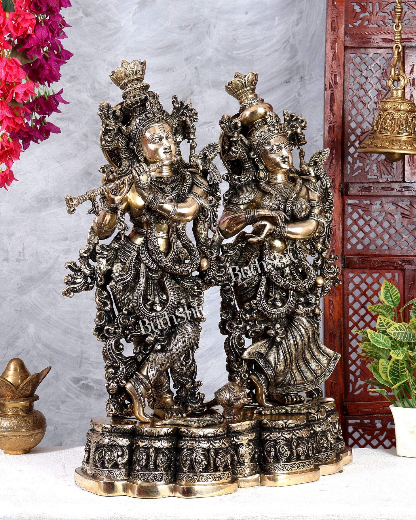 Brass Radha krishna Idols together on same base 29 inch large