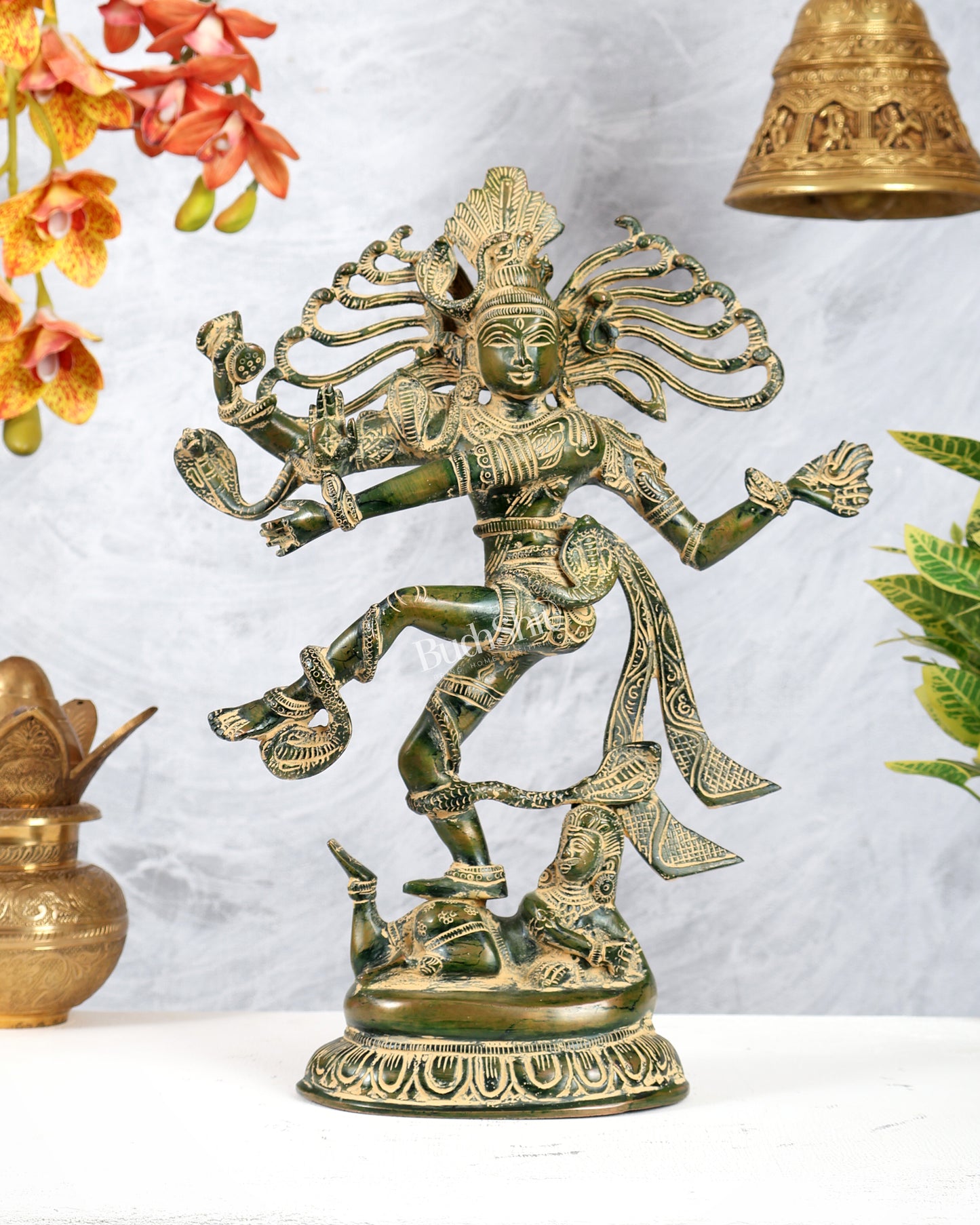 Brass Dancing Shiva Statue – Green Patina Finish 15 inch