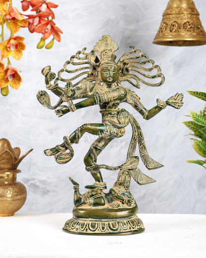 Brass Dancing Shiva Statue – Green Patina Finish 15 inch