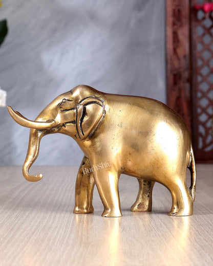 Brass Elephant Statue with Trunk Down – Vastu Approved Handcrafted Decorative Showpiece 5.75 inch