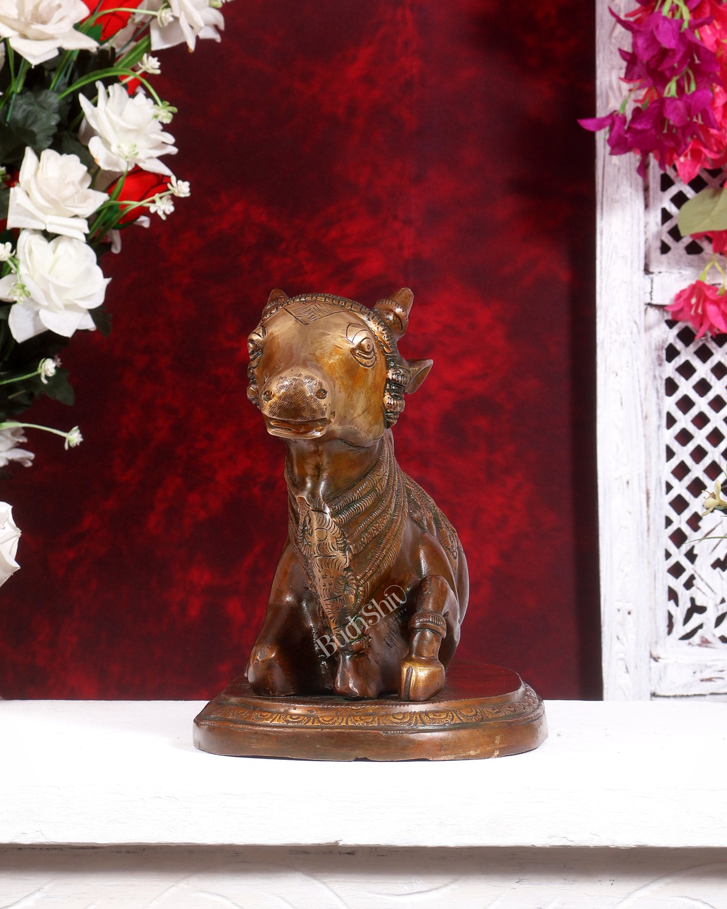 Pure Brass Vintage Nandi Statue – double Chola Finish 12.5 inch