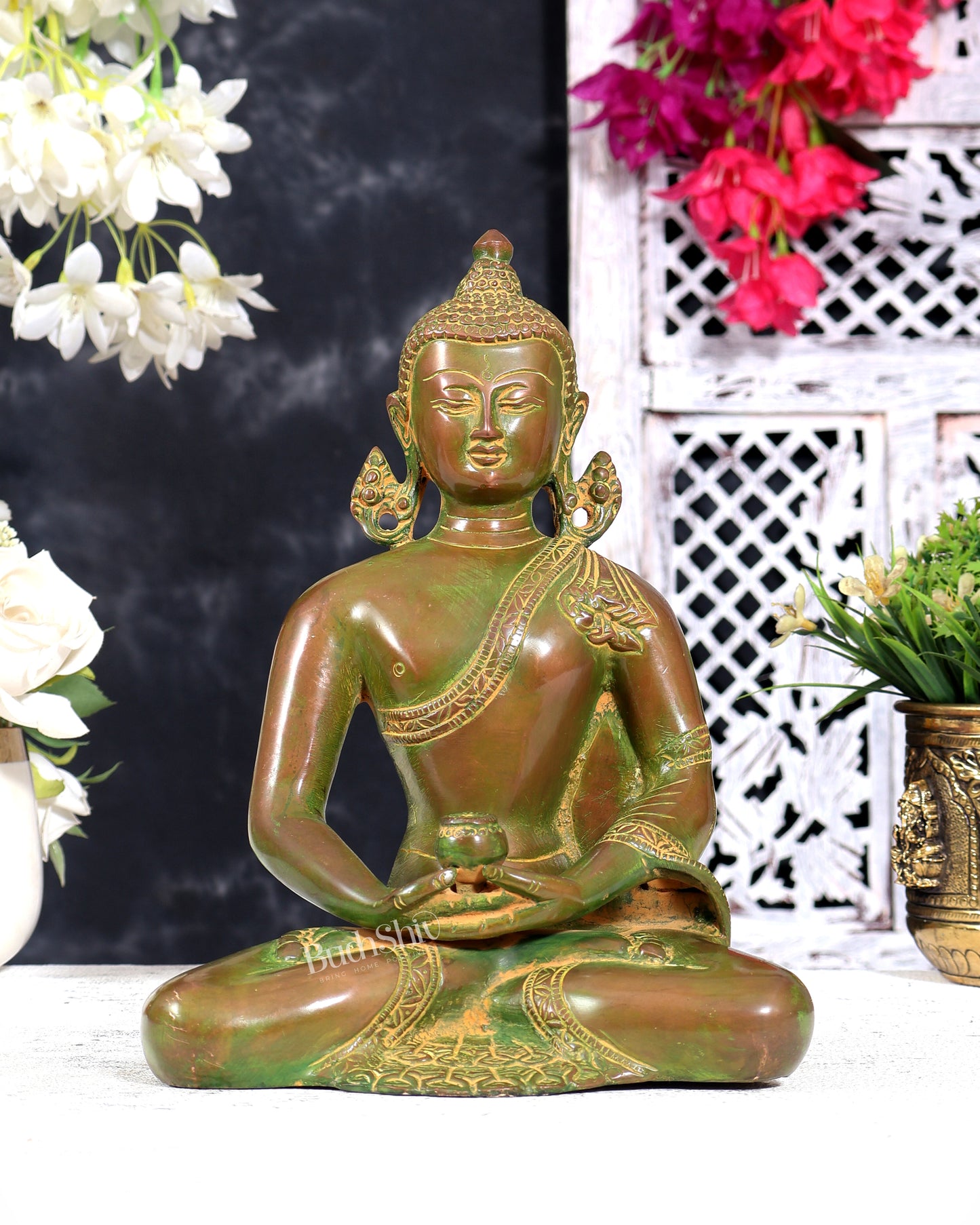 Vintage Brass Buddha in Meditation — Nepalese Bronze Tone 9 inch