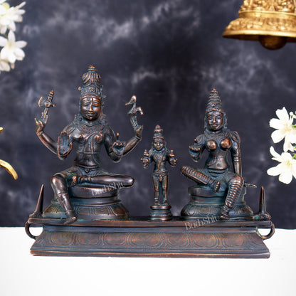 Brass Somaskanda Statue — Shiva, Parvati and Kartikeya Idol chola bronze tone 7 inch