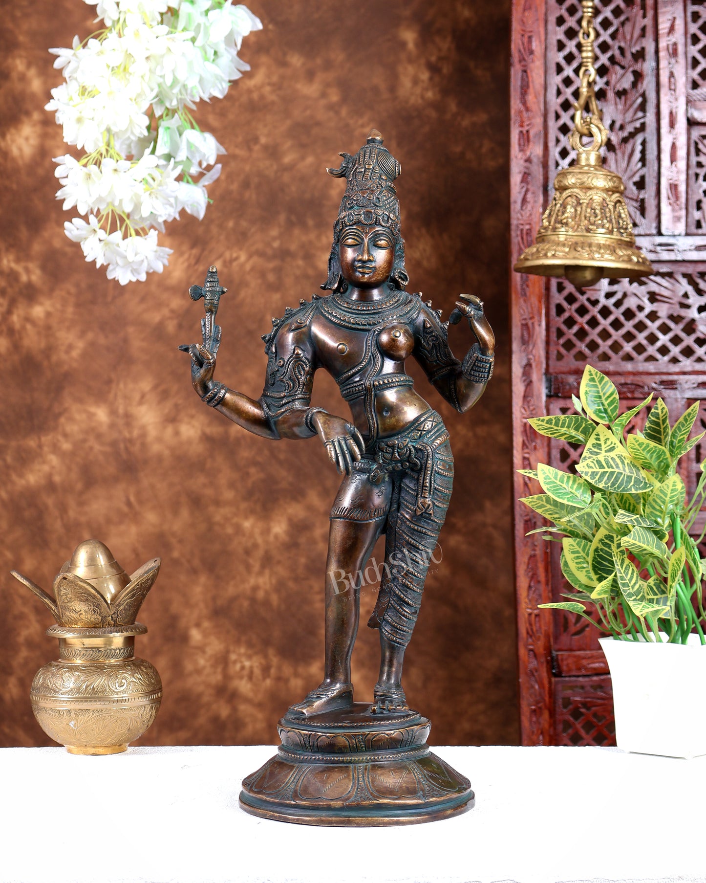 Vintage Brass Ardhanarishwara Statue | Bronze Tone Finish 19 inch