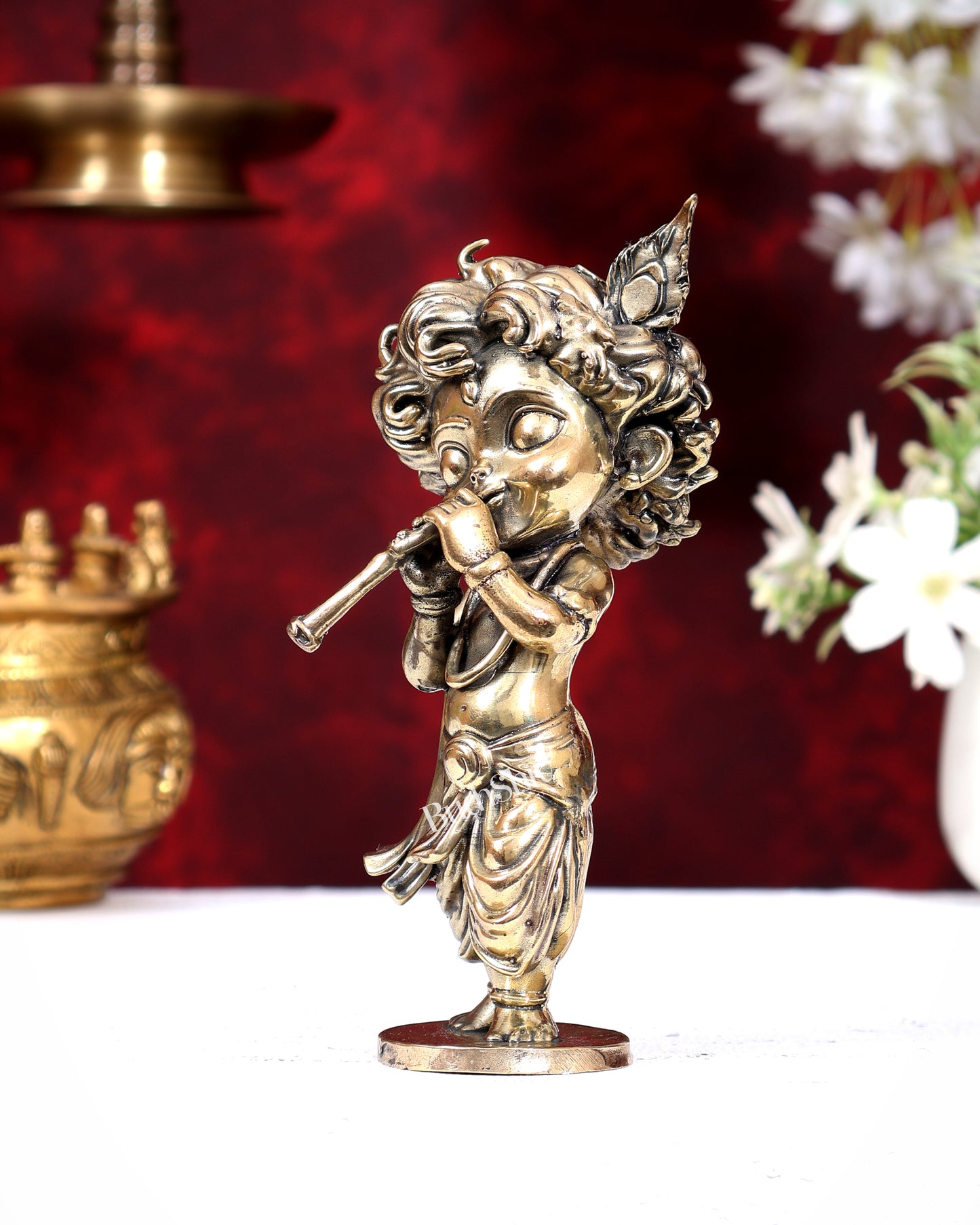 Unique Brass Superfine Baby Krishna Playing Flute — Perfect Gift 6 inch