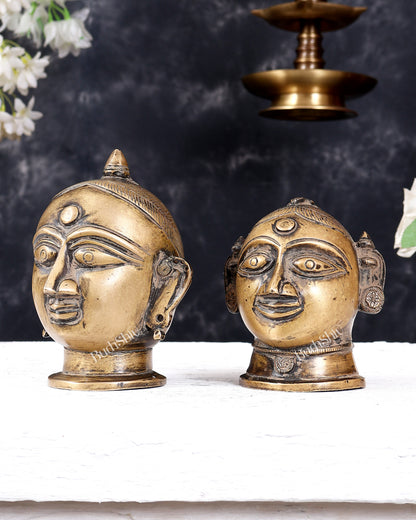 Vintage Brass Shiva Gauri Mukhalingam Pair — Rustic Tone 5.1 inch