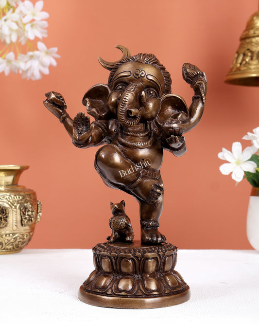 Brass Dancing Baby Ganesha Idol – Antique Burnt Brass Tone Statue (8.5 Inches)