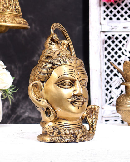 Pure Brass Lord Shiva Mahakal Face Mukhalingam Statue (Antique Tone) 9 inch